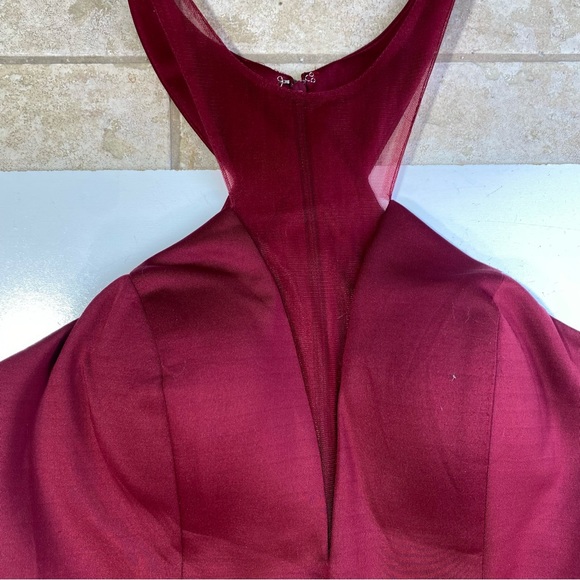 May Queen CoutureUSA Maroon MeshPanels Sleeveless High Neck Maxi Formal Dress 10 - Picture 9 of 16